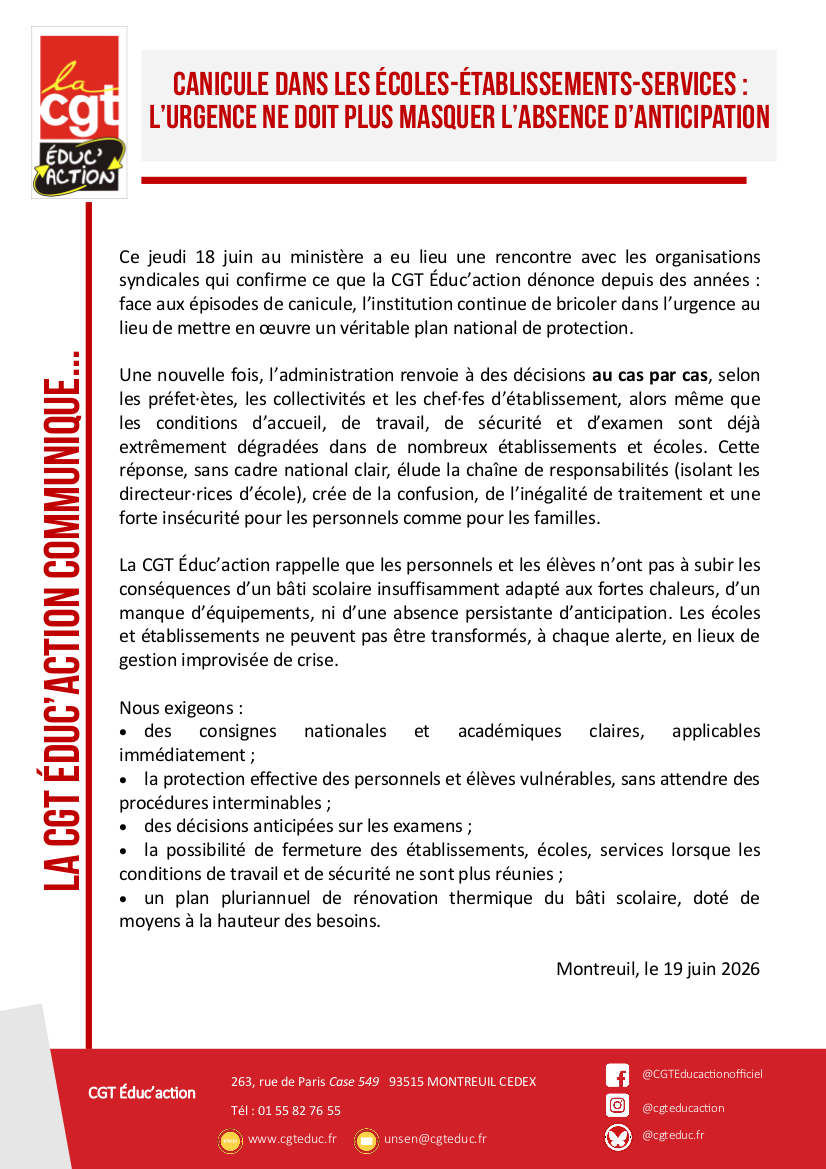 logo Canicule dans les écoles-établissements-services : l'urgence ne doit plus masquer l'absence d'anticipation 